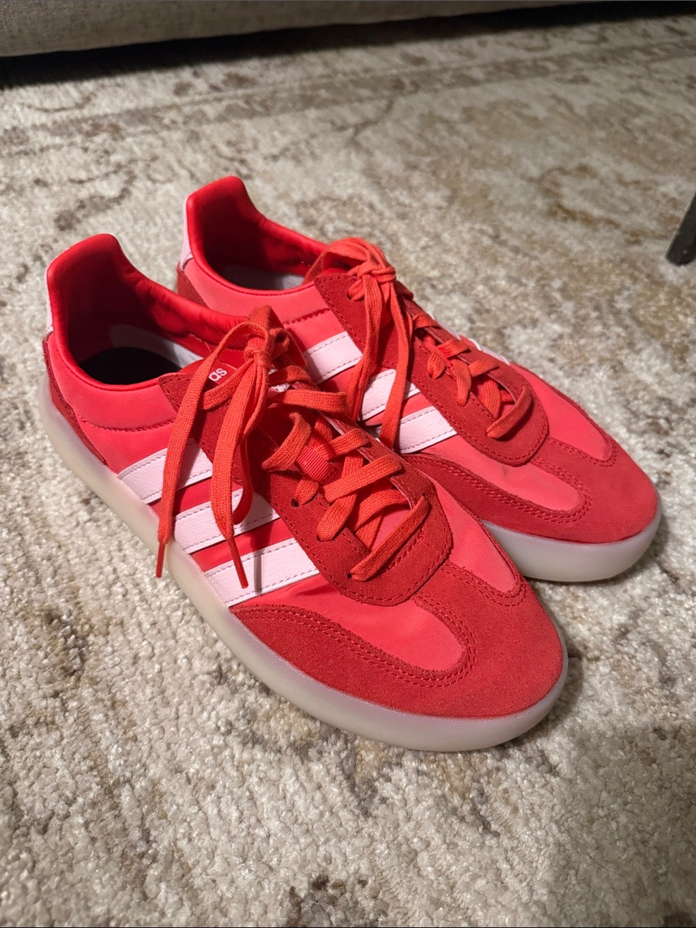adidas Women's Red Low-Top Sneakers with White Stripes